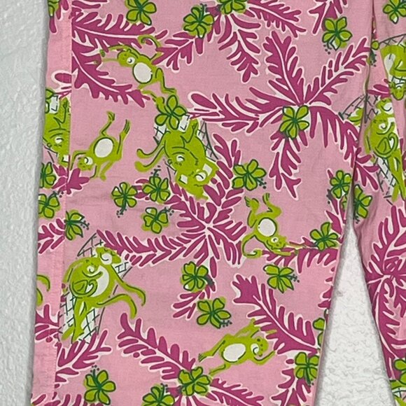 Lilly Pulitzer Vintage Pink & Green Monkey‎ Print Cotton Blend Crop Pants Size 6 - Picture 2 of 8
